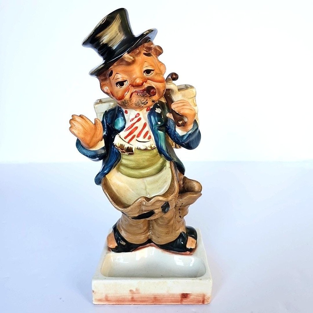 Vintage Ceramic Hobo‎ Figurine Drunkard Top Hat Cigar Kitsch Decor Man Cave MCM